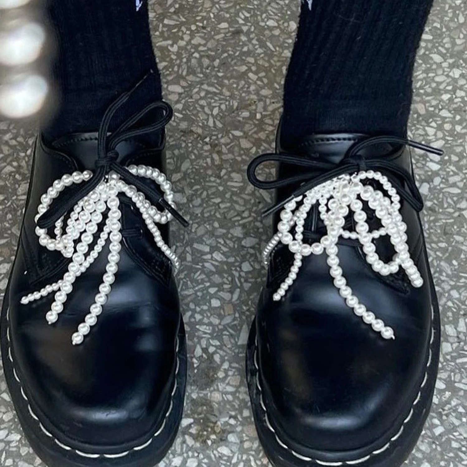 

1 PC Fashion Pearl Bow Knot Shoelace Accessories Silver Color Bow Shoe Sneakers Decorations