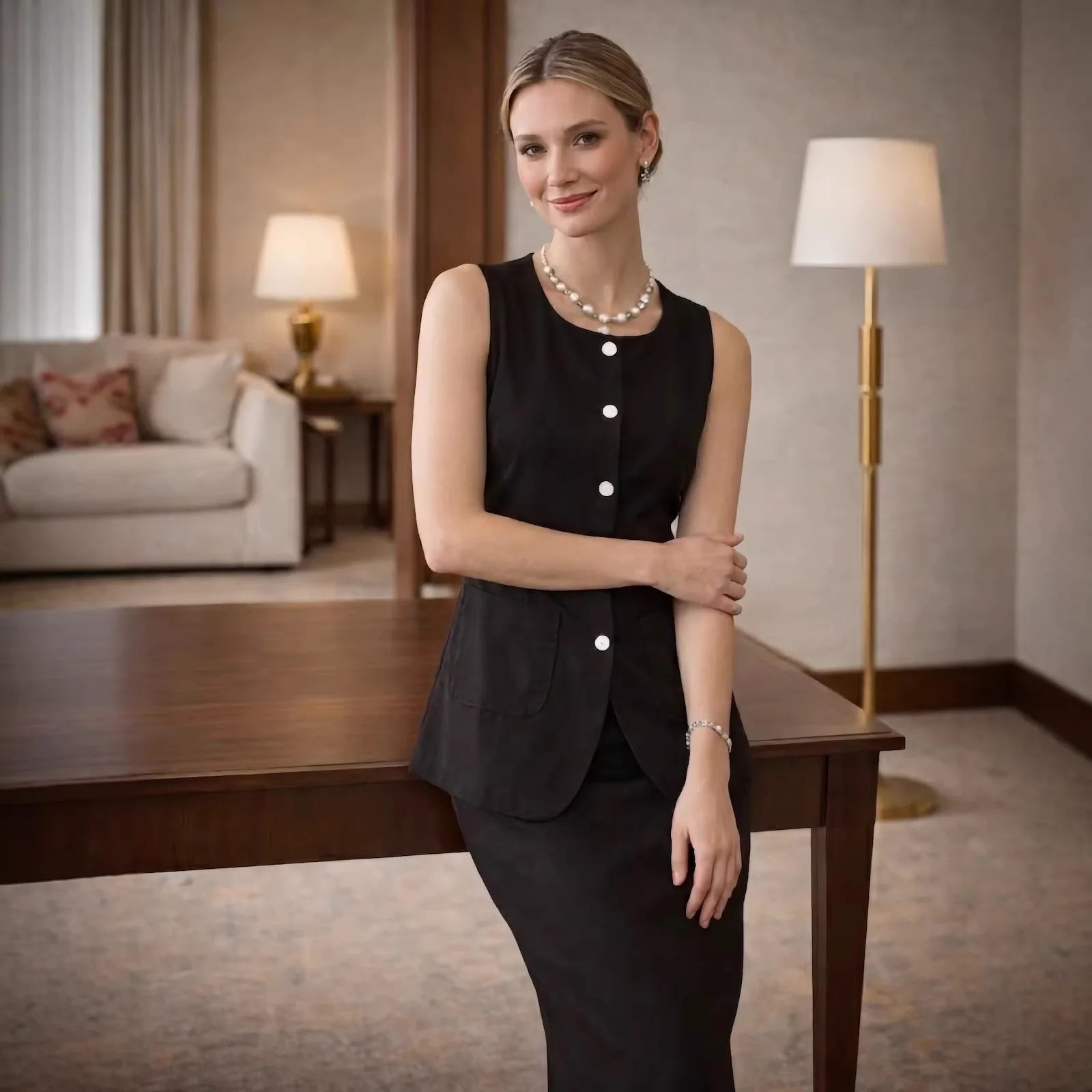 

Women's Sleeveless Vest High Waisted Skirt 2-Piece Set Spring Summer New Linen Casual Suit Fashion Office Lady Vest Set