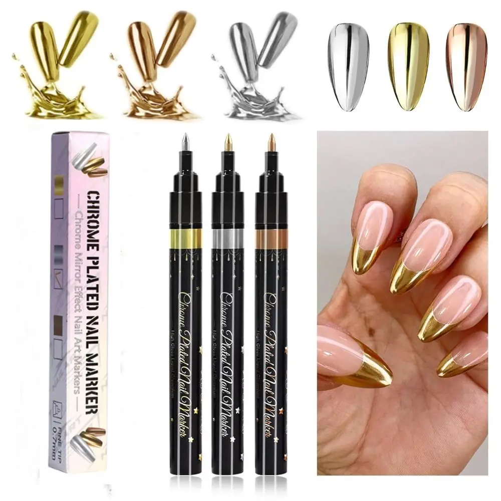 High Pigment Gel Polish Pen Metallic Silver Chrome Gold Nail Art Pens Bronze Gold Waterproof Chrome Nail Polish Pen