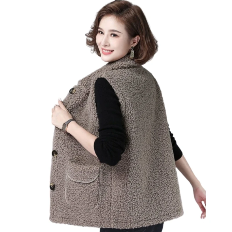 Plus Size Lente Herfst Vrouwen Knoop Gilet Lamshaar Winter Thermisch Warm Dik Fleece Vesten Mouwloos Jasje Dames Jassen