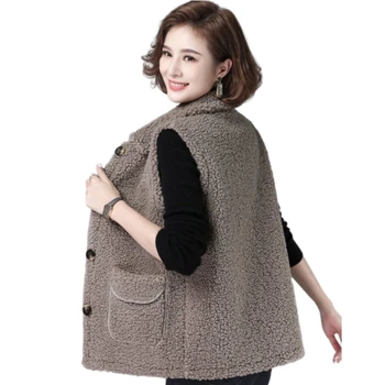 Plus Size Lente Herfst Vrouwen Knop Vest Lamshaar Winter Thermische Warme Dikke Fleece Vesten Mouwloze Jas Dames Jassen