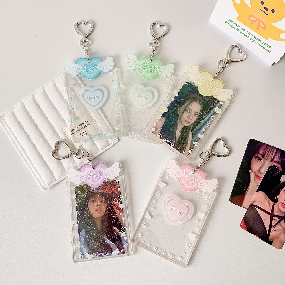

Acrylic Card Cover Photocard Holder Love Heart Pendant With Keychain Idol Card Display Protector Idol Photo Card Korean Style