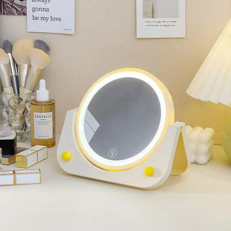 

LED folding makeup mirror with lamp desktop vanity mirror wall-mounted bedroom office desktop high definition beauty