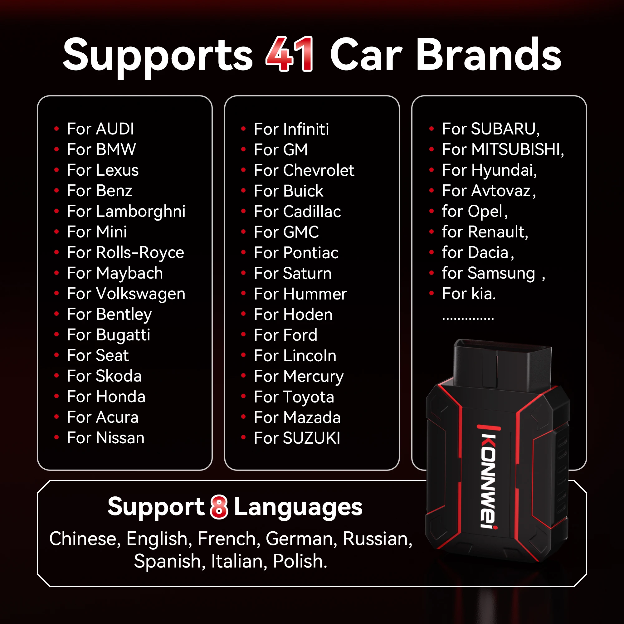 2026 KONNWEI سيارة obd أداة تشخيص الأخطاء I/M عرض المعلومات متعددة الوظائف الهاتف المحمول بلوتوث سيارة obd أداة تشخيصية