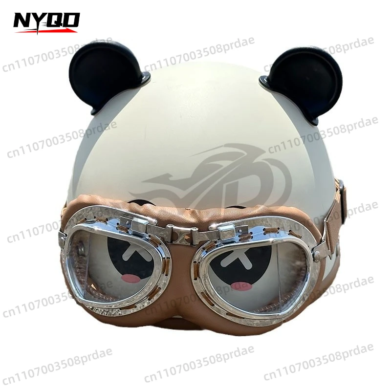 Cartoon electric bicycle helmet, universal retro in all seasons, with ear protection outdoor cycling helmet for men and women