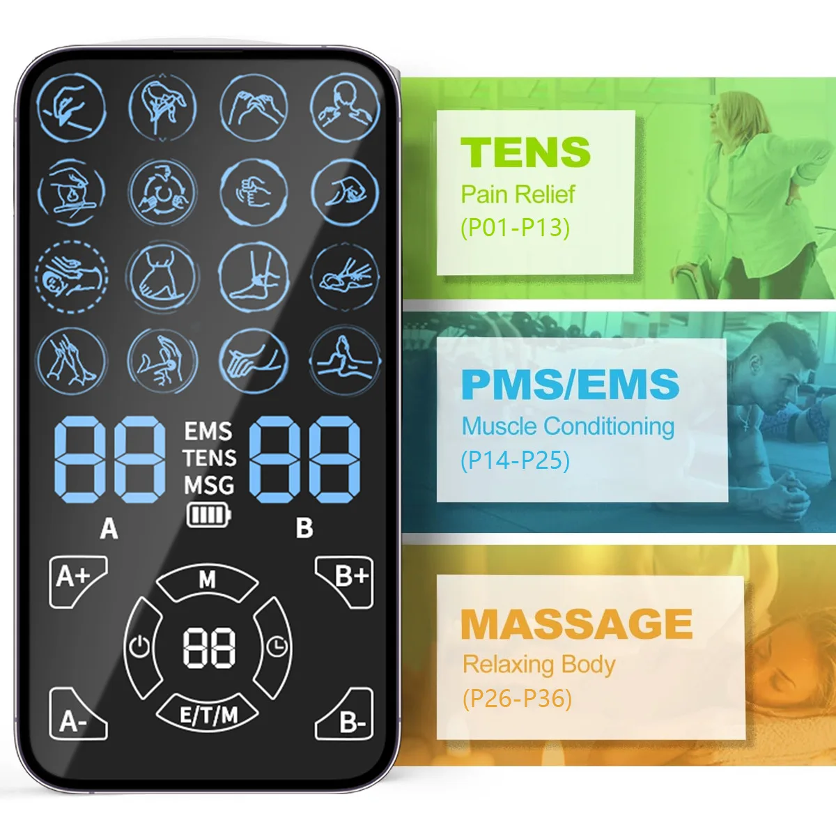 

Pain Relief TENS Unit EMS Massager - Professional Muscle Stimulator For Back Shoulder Neck Relief Fitness Recovery
