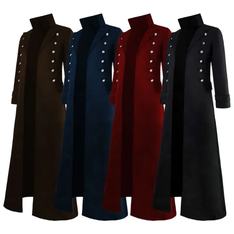 

TPJB Men's Trench Cosplay Jackets Mid-century Renaissance Goth Double Breasted Slim Vintage Coat Stage Costume