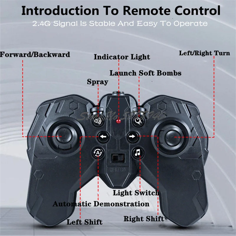 La bataille de balles de lancement simule le spray de fumée du réservoir 2.4G télécommandé 360 ° Montre rotative détection réservoir RC tout Terrain tout Terrain