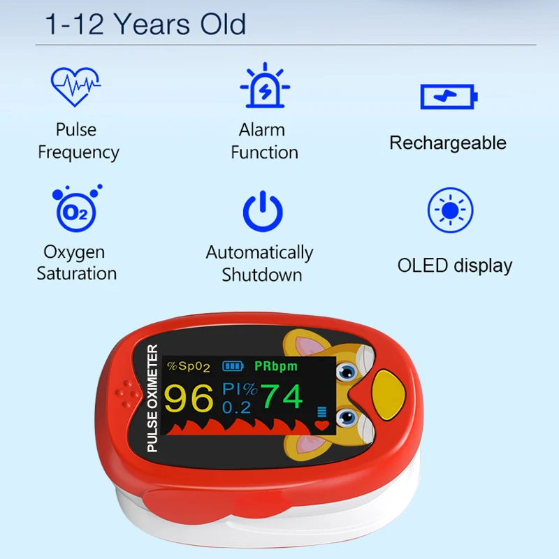1PC Recharge Child Kids Cartoon Finger Pulse Oximeter Pediatric Oximetro TFT Nurse Pediatric Oxygen Saturometer Heart Rate Meter