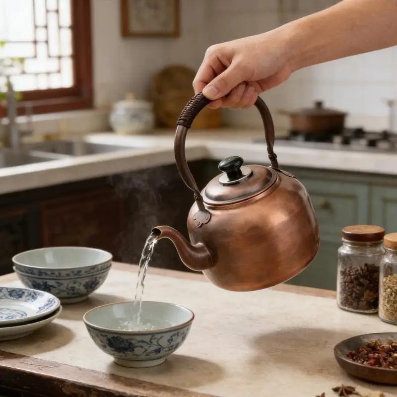 Whistling Tea Pot Copper Kettle with Ergonomic Handle for Induction and Gas Stove Practical Kitchen Essential 87HA