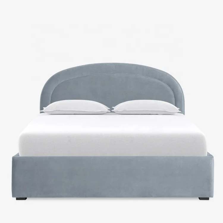 Quality Contemporary Italian Bed Bedroom Furniture Arched Headboard Fabric Soft Queen Bed