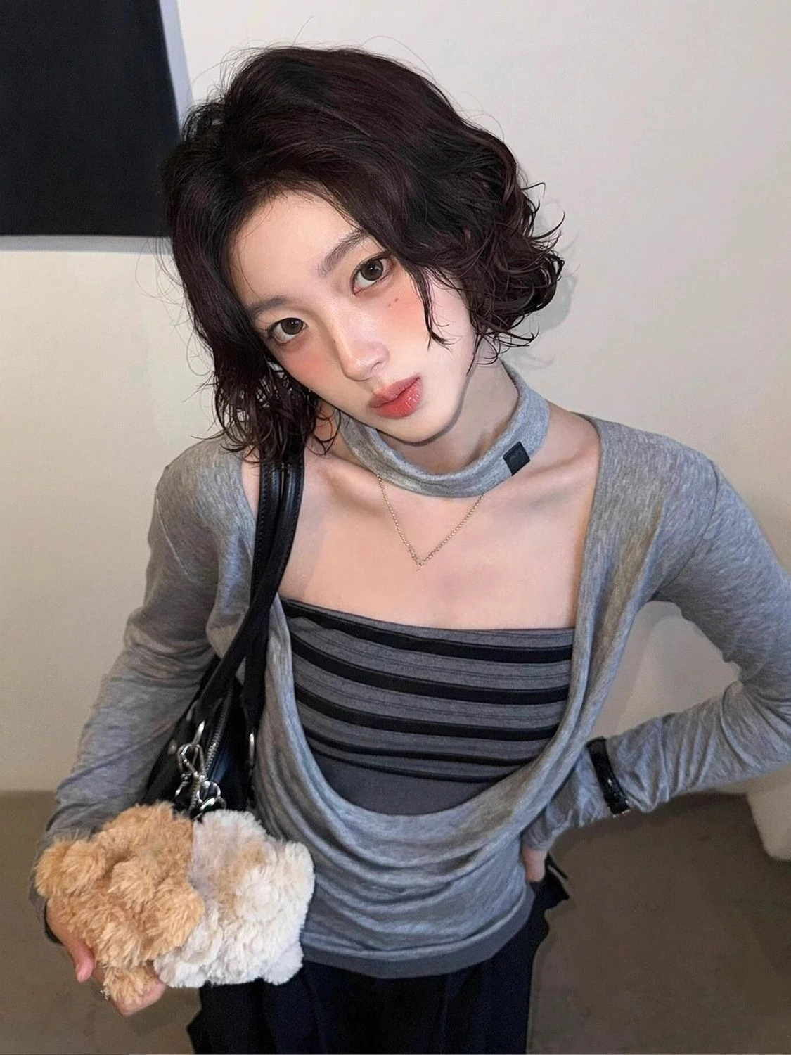 Korean Fashion Y2k Slim American Vintage Blouse Office Lady Harajuku Tops and Tees Fake Two Piece Long Sleeve T-shirts Women