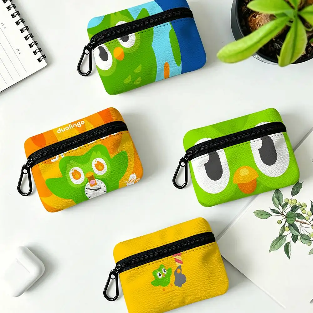 Funny D-DuolingoS Mini Oxford Cloth Coin Purse With Carabiner Hook Portable Key Card Wallet Small Zipper Storage Pouch