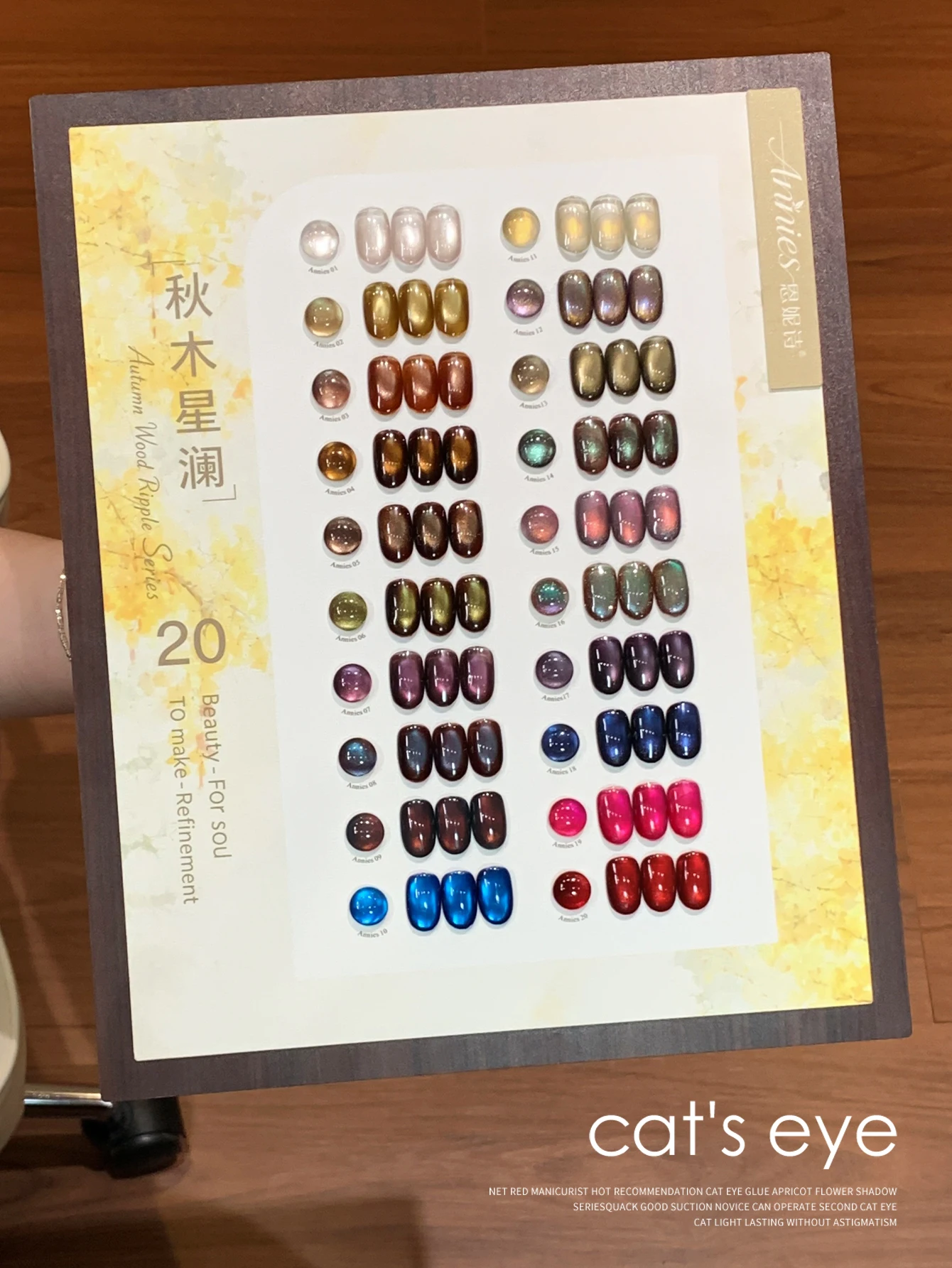 20Pc12ml Autumn Glass Bead Cat Eye Gel Nail Polish Set With Color Card, Semi Permanent Nail Gel Varnish, Salon Nail Supplies