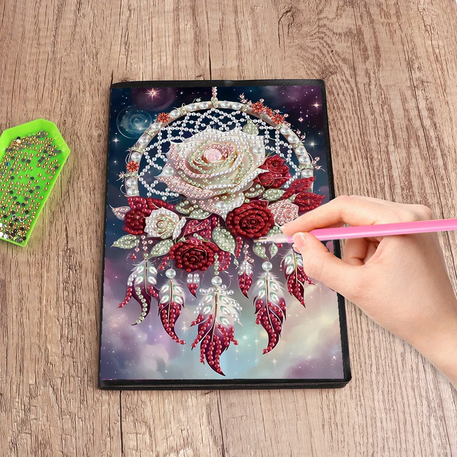 DIY 5D Floral Diamond Art Notebook Kit - Unique Shaped Crystal Embellished Journal, Creative Handcrafted Sketchbook & Blank Dra