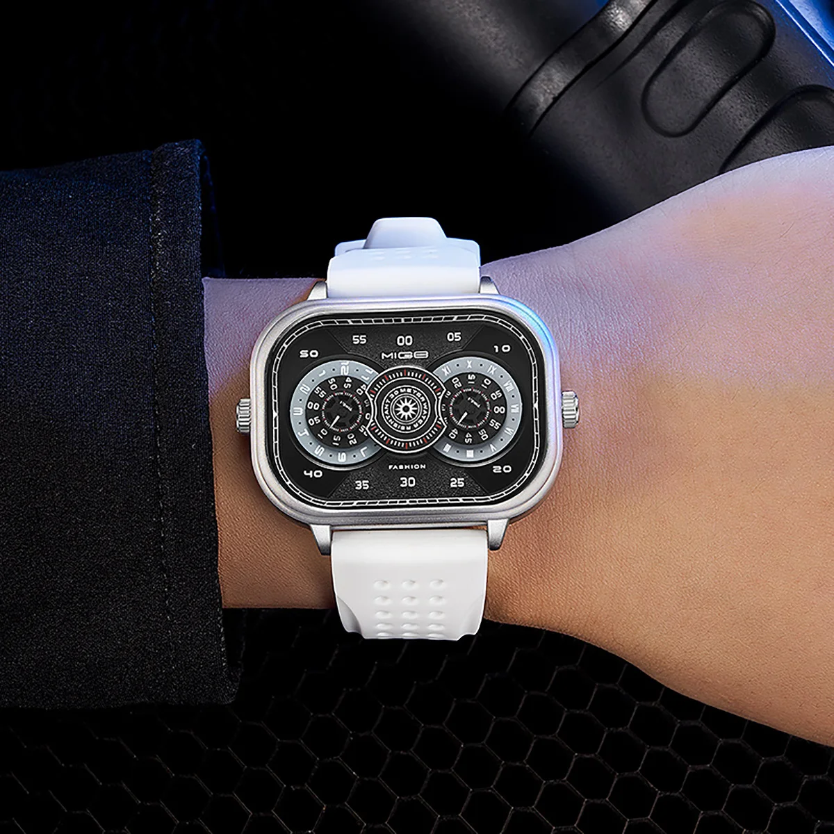 MIGE original Miyota double movement fashion quartz watch for man luminous Stainless Steel Waterproof diver men‘s’ wristwatch