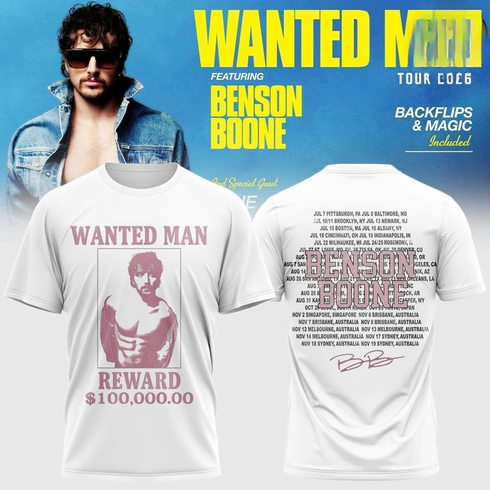 Benson Boone Wanted Man Tour 2026 Graphic T-shirt Music Tour Dates Signature Tee Fans Casual Women Men and Kids Streetwear Top
