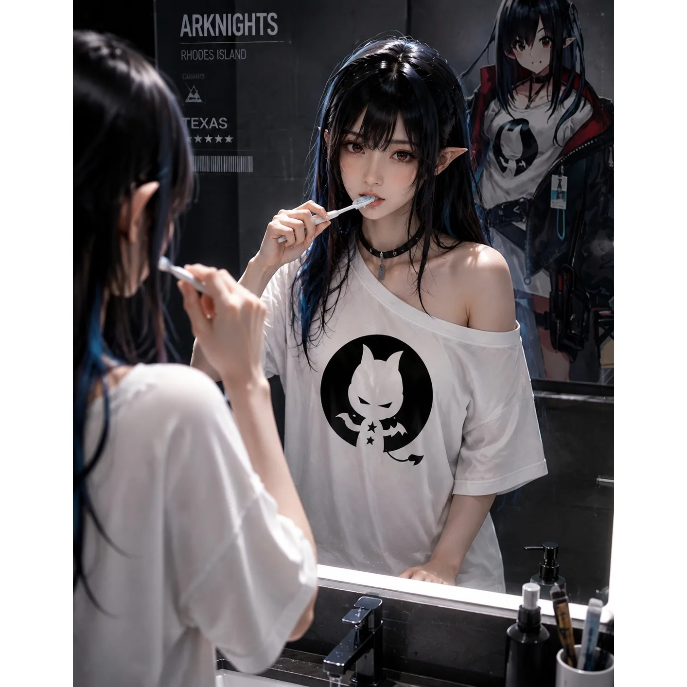 2026 Arknights Closure Cosplay T‑Shirt, Little Devil Symbol 3D Printed Short‑Sleeve, Y2K Anime Loose‑Fit Unisex Polyester Tee