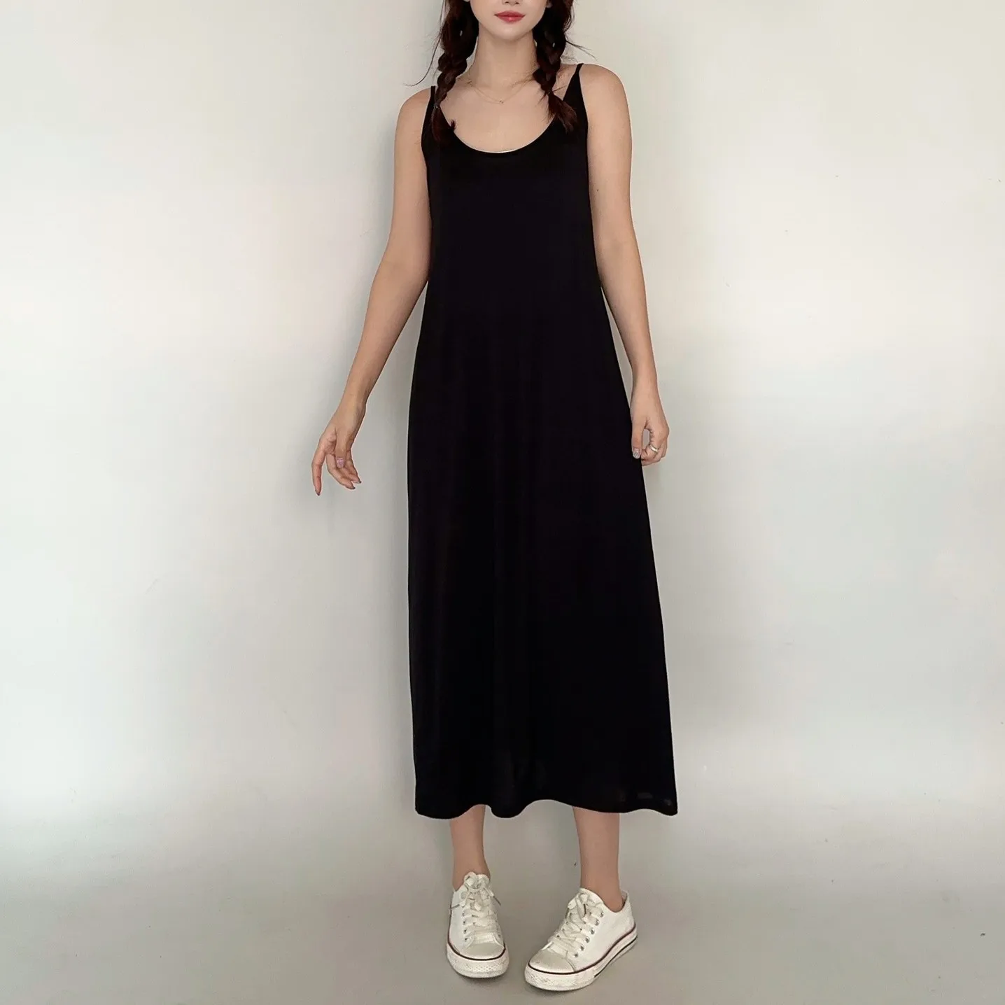 Modal Spaghetti Strap dress Summer sexy Sleeveless tank dress solid color Casual camisole dresses Long soft sleepdress slipdress