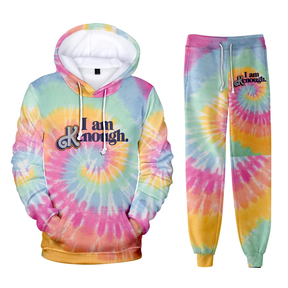 

I Am Kenough Merch Hoodie Jogger Pants Two Piece Set Sweatshirts+Sweatpants Tie Dye Cosplay Women Men's Set