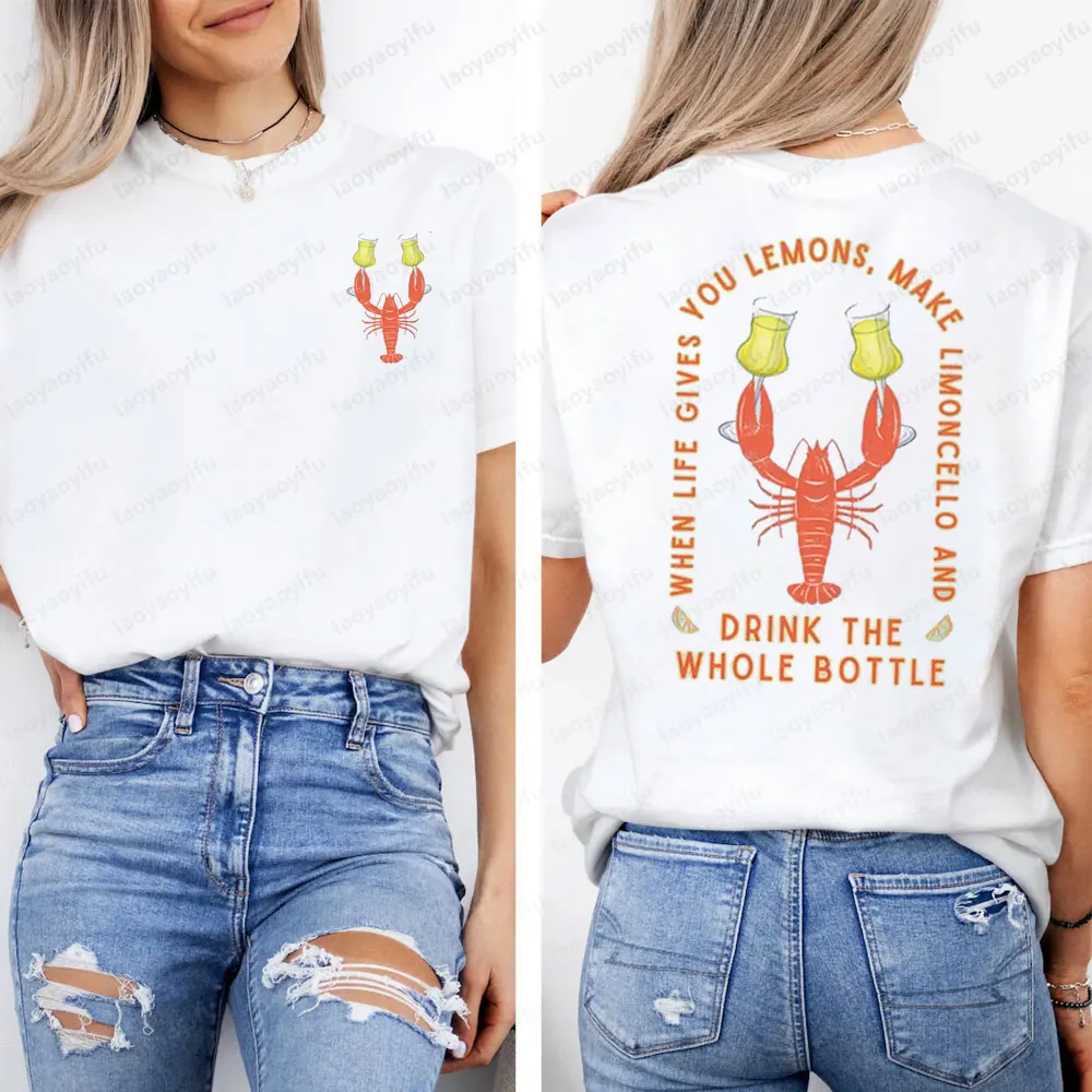 

Limoncello Lemon Shirt Italian Theme Lobster T Shirt Girl Old Money Aesthetic Tshirt Women Summer Crewneck Cotton Short Sleeve