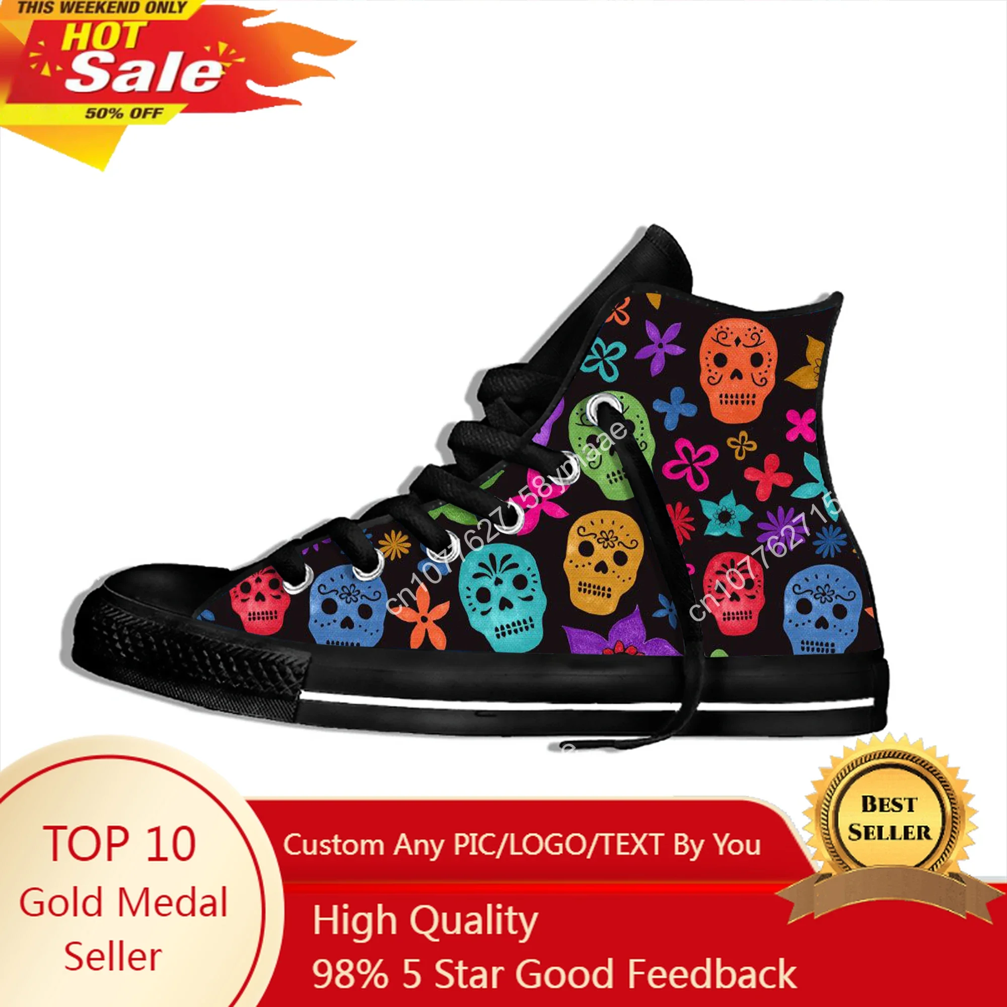 

Fashion Mexican Sugar Skull Dead Vintage Novelty Design Lightweight High Top Canvas Shoes Men Women Casual Breathable Sneakers