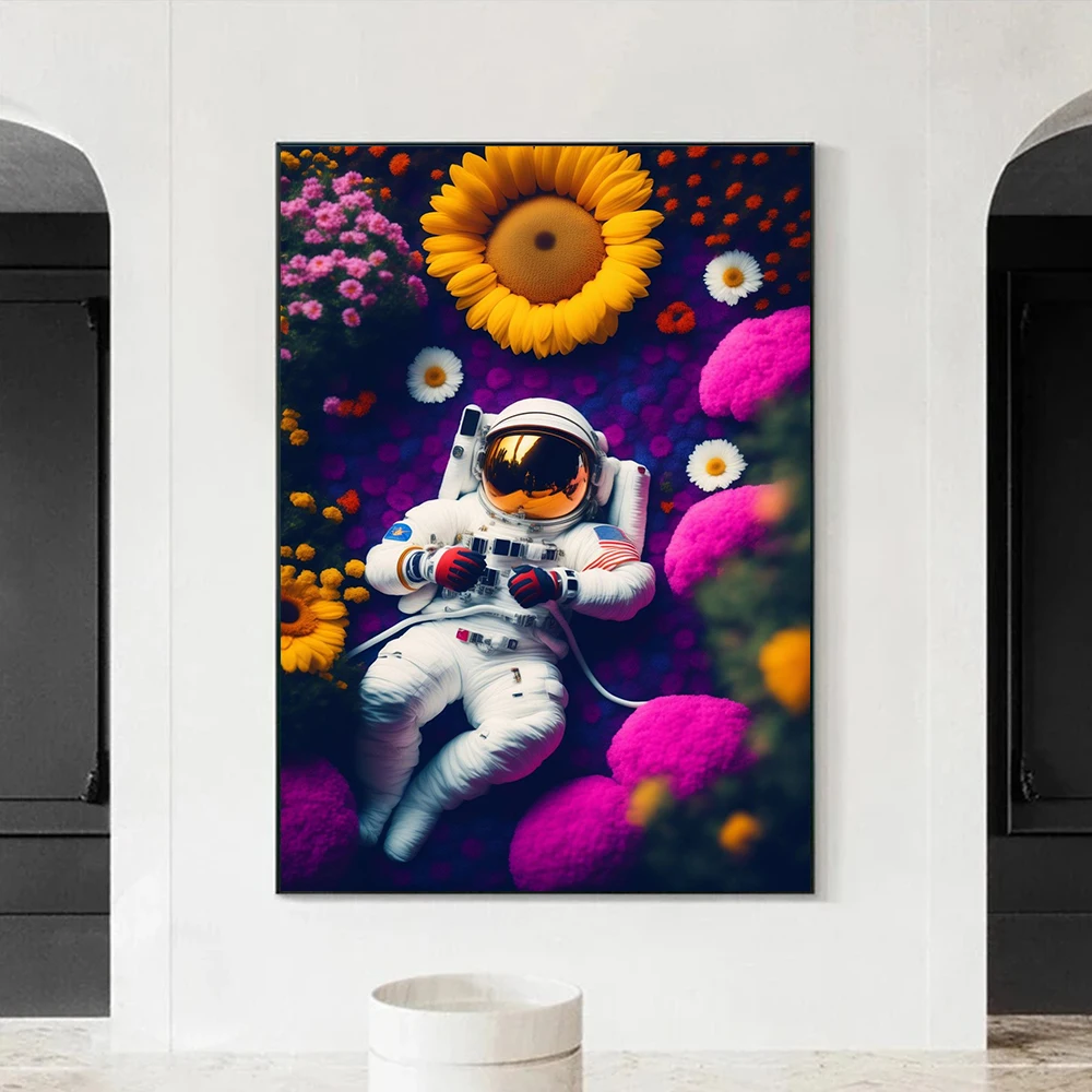 ملصقات فنية مطبوعة لرائد الفضاء الخيالي لغرف نوم الأطفال ، الحضانة ، غرفة المعيشة ، ديكور المنزل ، الرسوم المتحركة ، لوحة قماشية لرجل الفضاء ، لوحة جدارية