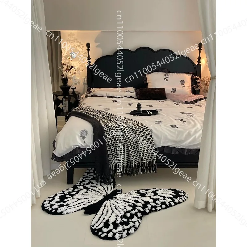 

Black and white butterfly French retro bedside blanket premium bedroom living room carpet sofa home coffee table non-slip