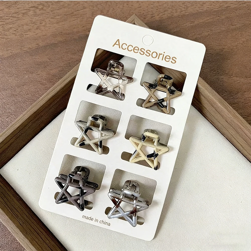 

6Pcs 2.5cm Mini Hair Claw Clips For Women Girls Gradient Colors Bow Pentagram Heart Hair Claw Fringe Braid Hair Clips Bobby Pins