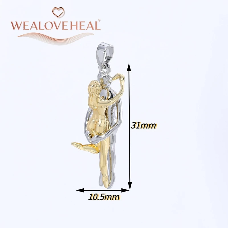anhänger schmuck，anhänger schmuckherstellung，2er-Set 18K vergoldeter Messing-Anhänger, zweifarbiger Umarmungs-Liebhaber-Charm für DIY-Halsketten-Schmuckzubehör, Geschenk – Detail 28