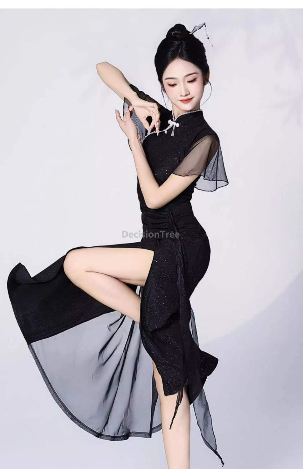 

2025 shining dazzling elegant retro improved dancing qipao chinese fairy gauze sleeved qipao classical temperament dance dress