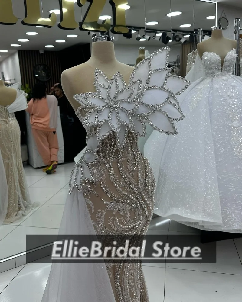 스파클 Strapless 이브닝 드레스 고급스러운 크리스탈 Peals 긴 인어 디너 드레스 2025 Vestidos De Gala 여성 맞춤형