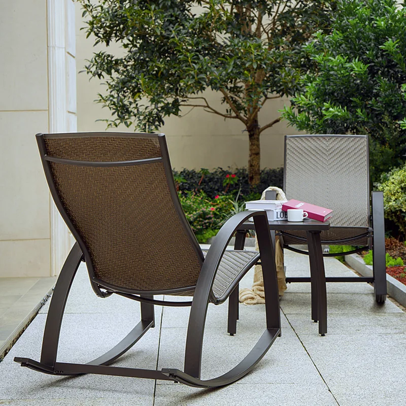 Balcony Small Table and Chair Outdoor Rocking Chair Household Rattan  Rocking  Leisure Lazy Back