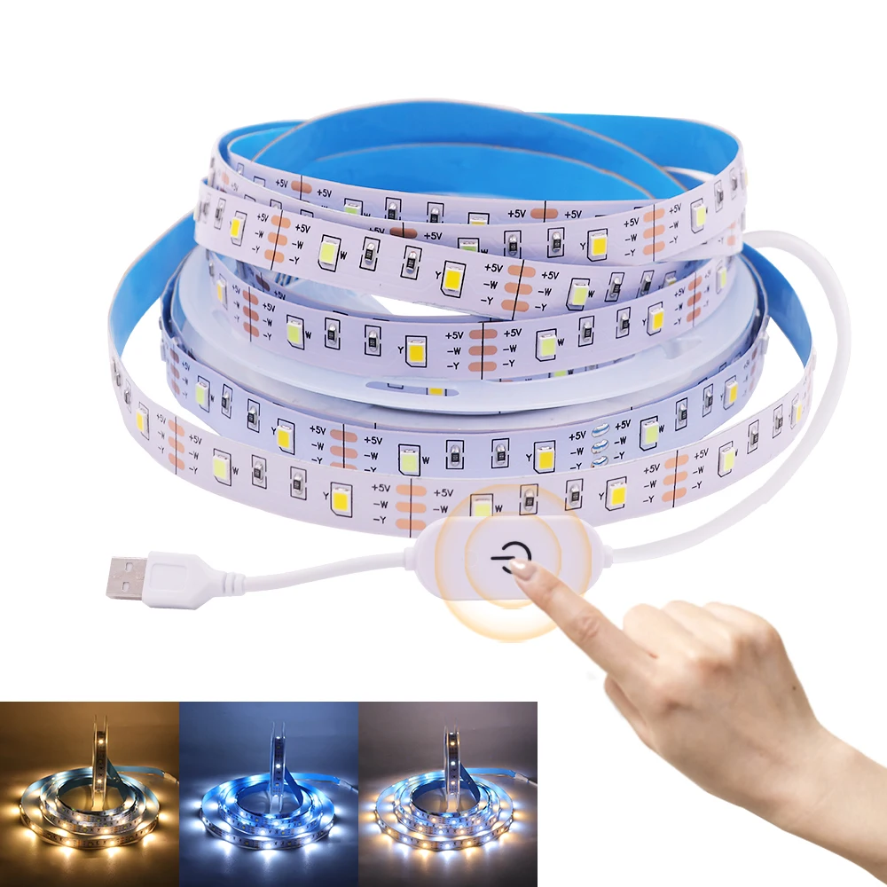 

CCT LED Strip DC5V USB Powered LED Light with ON/OFF Switch Dimmable LED Tape 48Leds/M Flexible Ribbon Diode 1m 2m 3m 4m 5m