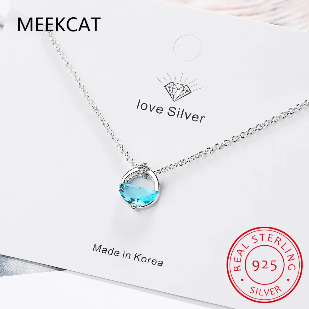 925 Sterling Silver Crystal Semi-Circle Pendants Necklaces For Women Party Luxury Designer Jewelry Colar de Prata Free Shipping