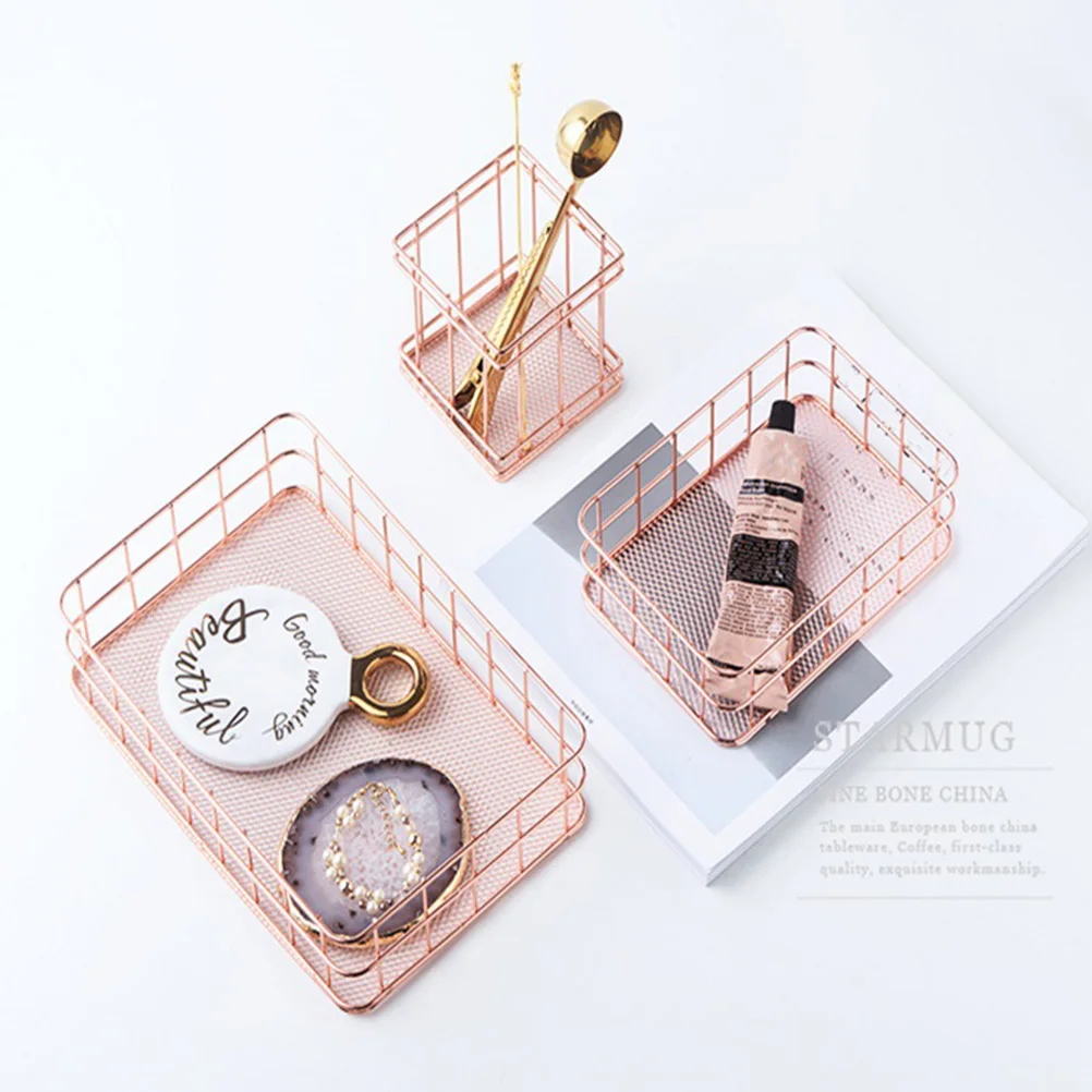 

Wrought Iron Storage Basket Metal Pen Container Wire Holder Desktop Baskets for