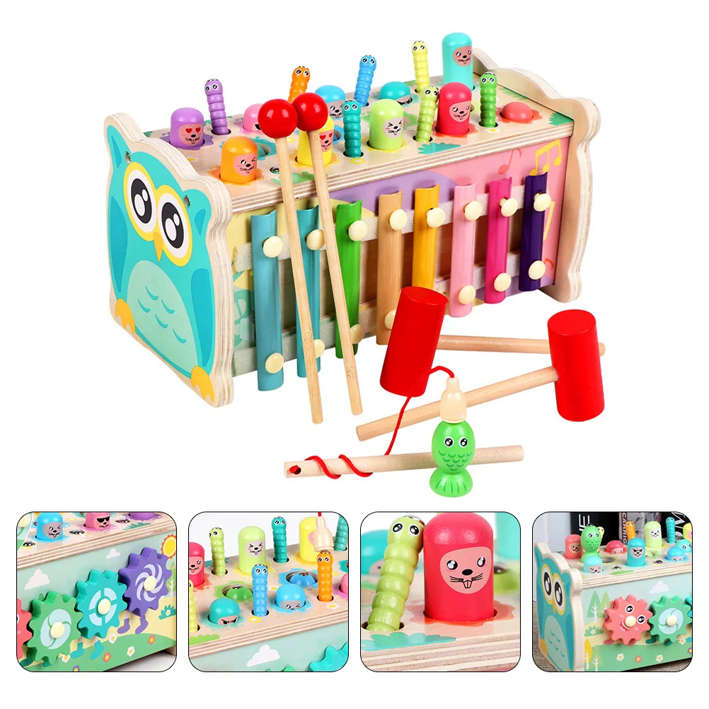 1 zestaw Drewniany młotek do ubijania, gra w łowienie rybek dla dzieci, wczesna edukacja, rozwój sensoryczny, zabawka do uderzania dla niemowląt, wielofunkcyjny dźwięk