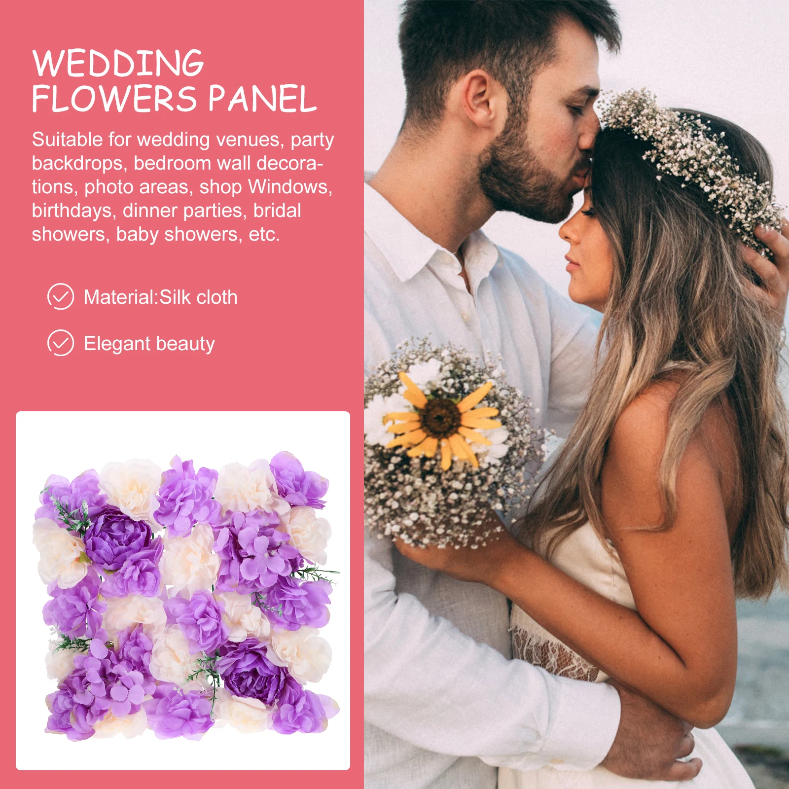 

Rose Wall Wedding Backdrop Flower Panel Artificial Floral Decor Vintage Style for Bridal Shower Party Event Silk Cloth