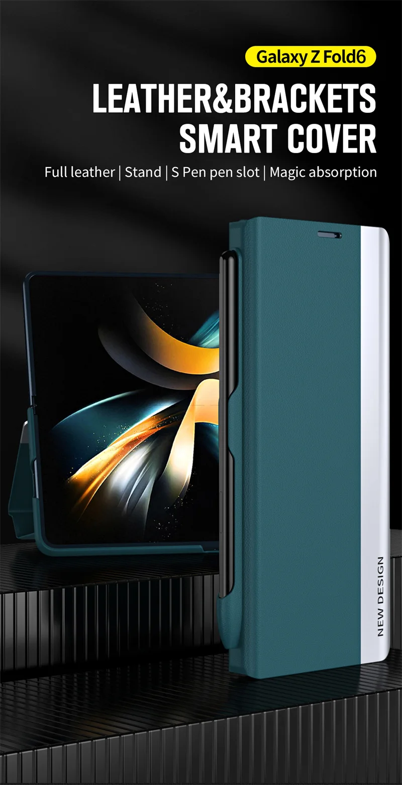 With S Pen & Pen Slot PU Leather Electroplating Holder Phone Case For Samsung Galaxy Z Fold 6 5 4 3 5G Fold7 Magnetic Flip Cover