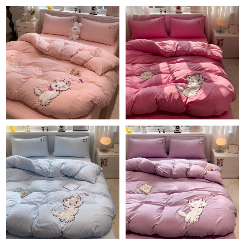 

Disney Cute Marie Cat Class A Вышивка из стираного хлопка, комплект из 4 предметов, креативное высококачественное пододеяльник с героями мультфильмов, студенческое домашнее постельное белье
