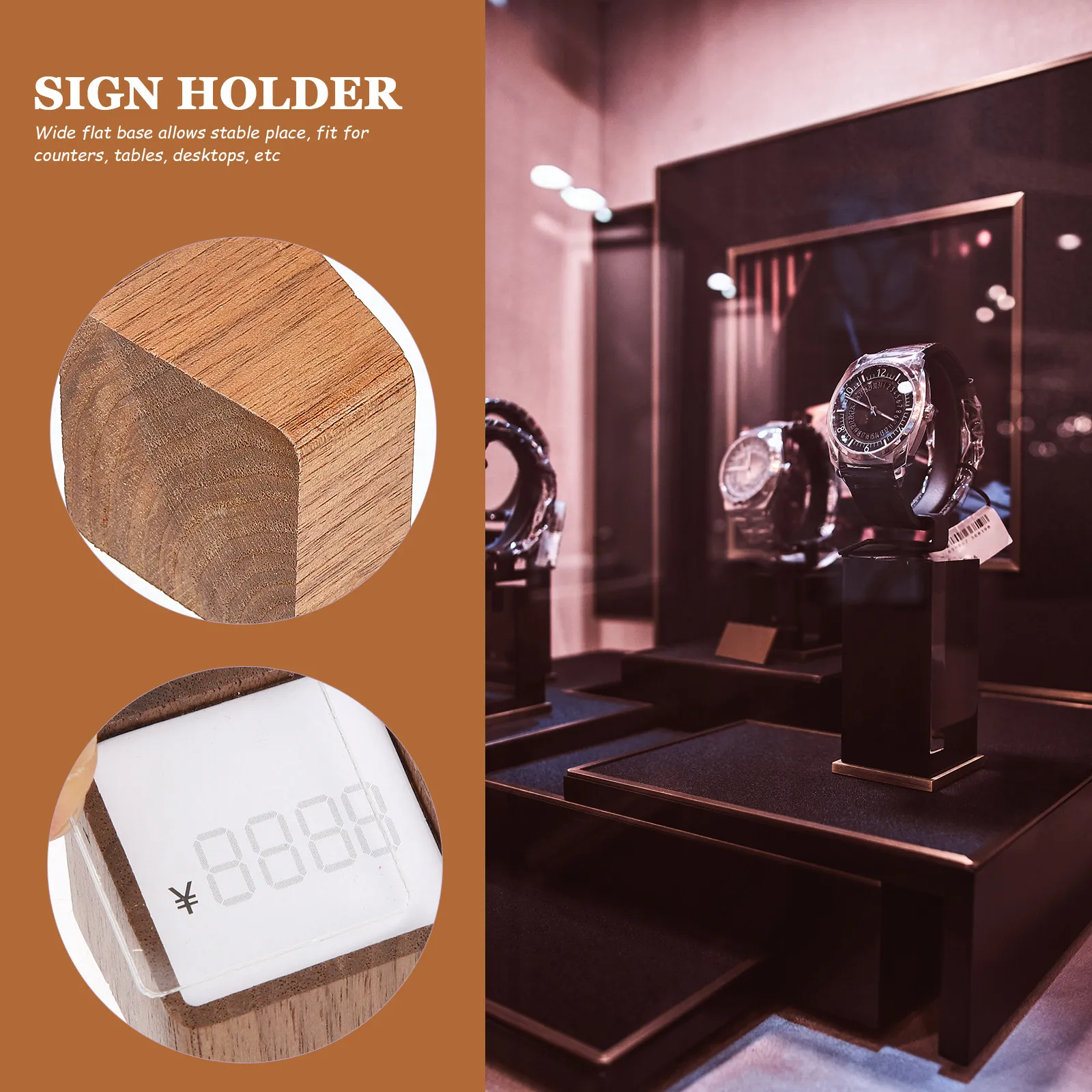 Stable Wide Base Wooden Price Label Display Holder for Retail Counters Shopping Malls Jewelry Stores Dry Foods Furniture Price
