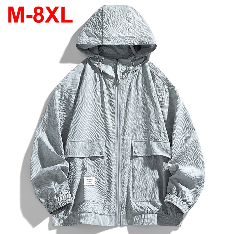 

8XL Plus Size Men Summer Jackets Lightweight Hooded Windbreaker Thin Quick-dry Sun Protection Jackets Big Size 7XL