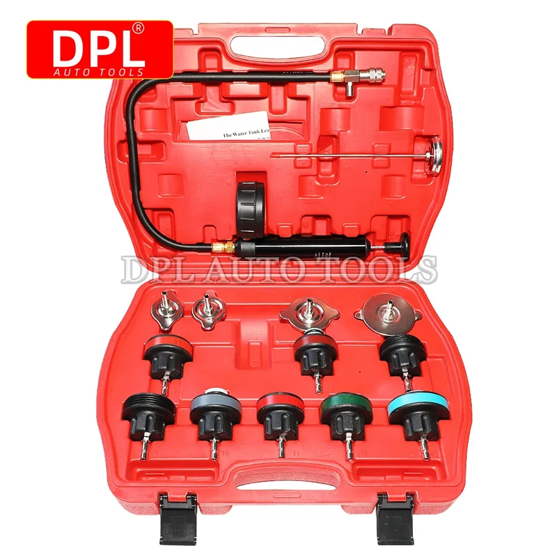 

Universal Automotive Radiator Pressure Tester Kit 14PCS Car Leak Detector tool Auto Cooling System Coolant Vacuum Purge full set