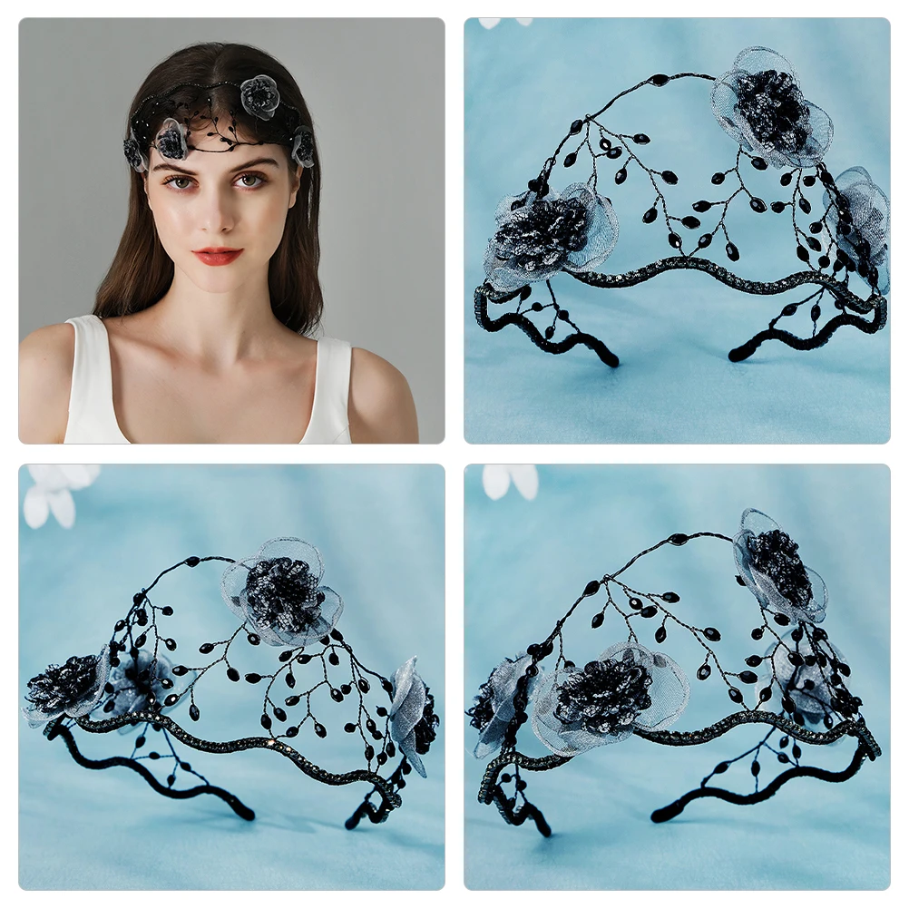 

Retro Lace Hair Accessories Vintage Hong Style New Chinese Wedding Bridal Headband Rhinestone Crystal Flower for Women
