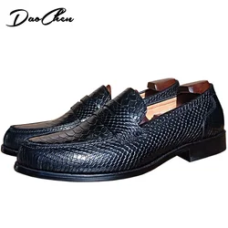 LUXURY BRAND LEATHER SHOES BROWN BLACK SLIP ON SNAKE PRINT MEN'S CASUAL SHOES WEDDING OFFICE BANQUET casual loafers men