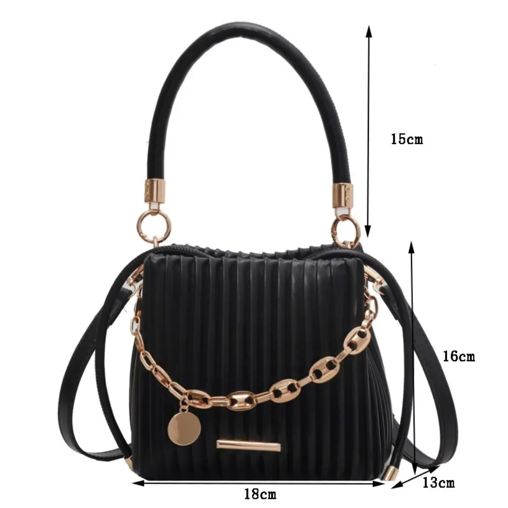 Fashion Original Design Pleated Bucket Bag Canvas Material Drawstring Type Chain Crossbody Backpack Underarm Bag Gift