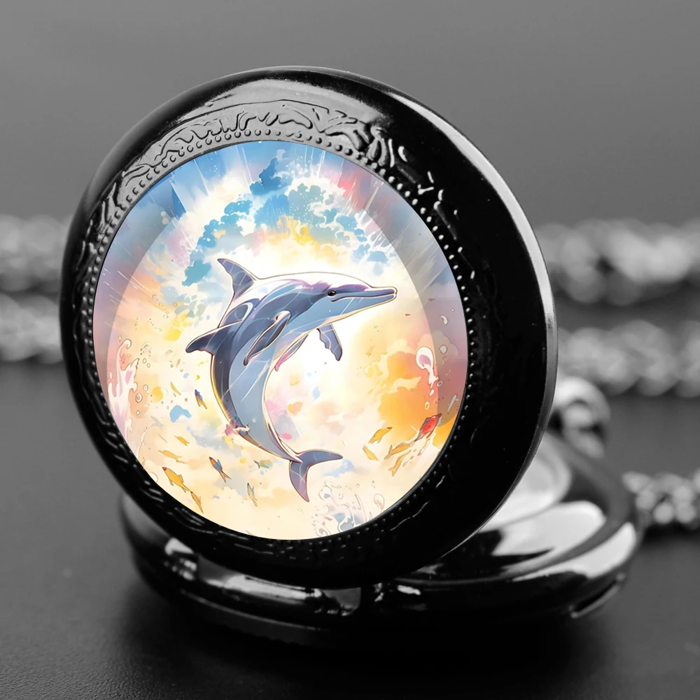 The whale burst out of the sea Design relojes de bolsillo de cuarzo para mujeres y hombres, reloj con colgante único, collar, regalos de joyería para niños