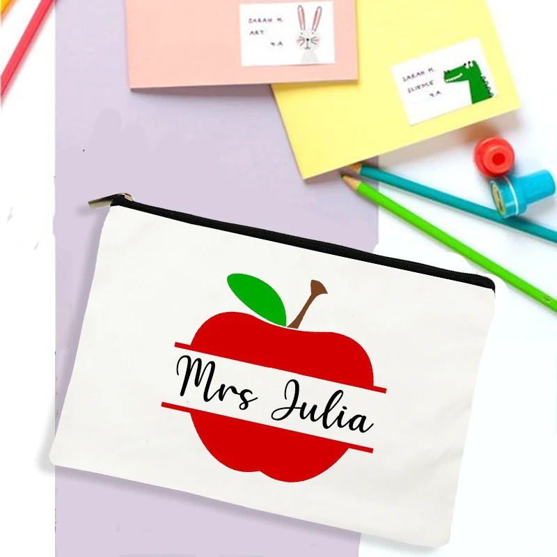 Bolsas de viaje personalizadas con estampado de nombre de profesor, estuche de lápices para regalos de profesores, suministros de papelería escolar, bolsas de almacenamiento