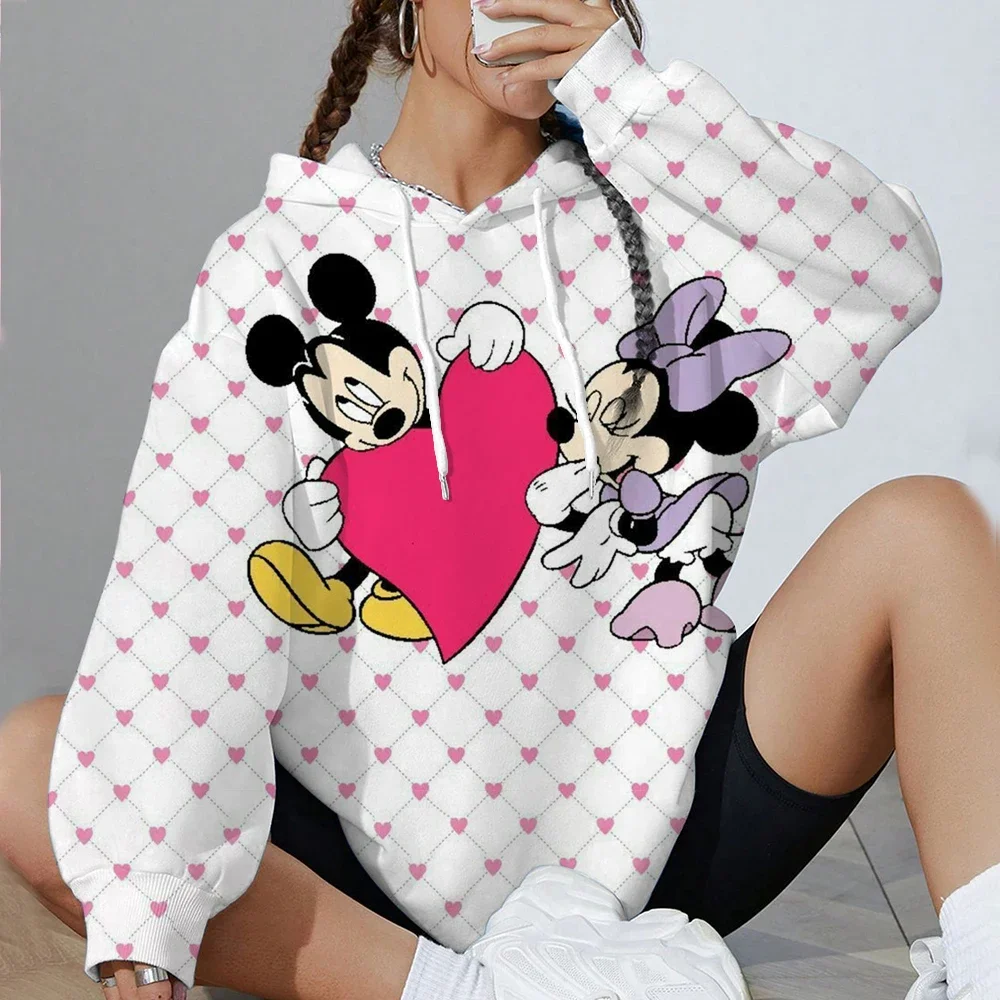 الخريف الشتاء ديزني ميكي ماوس المرأة الأساسية مريحة هوديي جيب البلوز المتناثرة أنيمي هوديي