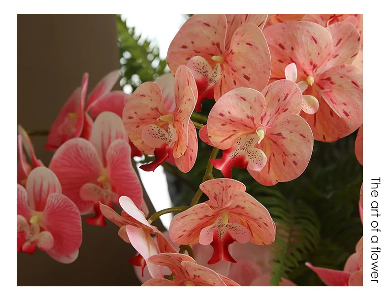 5 Stück Künstliche Blumen 9-köpfige Latex-Phalaenopsis Hochzeits-Blumenarrangement Künstliche Schmetterlingsorchidee Party Heim Raumdekoration – Detail 10